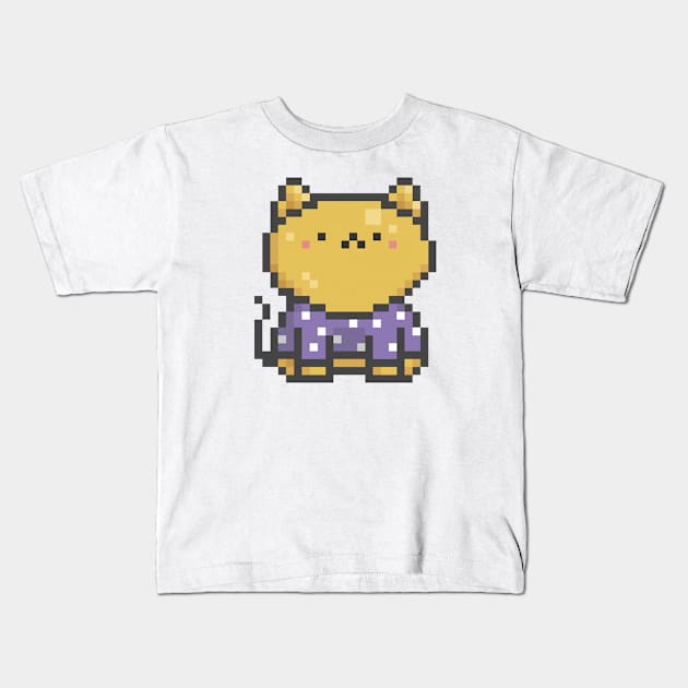 Pixel Quiet Gold Cat 82 Kids T-Shirt by Infinite Mew Mew